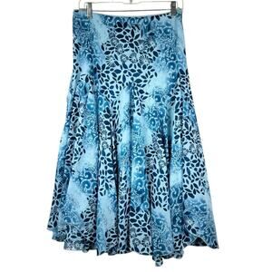 Vintage Y2K 90's Fairycore Flowy Asymmetric Hem Midi Skirt Blue Floral Size M